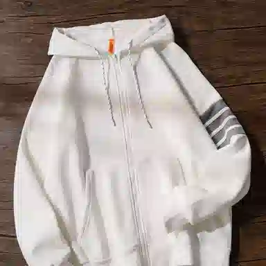 乱步 美式复古连帽华夫格开衫 拉链卫衣秋冬四条杠外套情侣装 男女同款