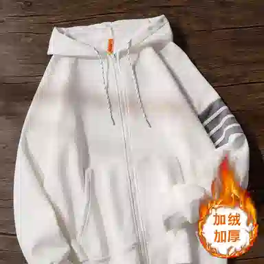 乱步 美式复古连帽华夫格开衫 拉链卫衣秋冬四条杠外套情侣装 男女同款