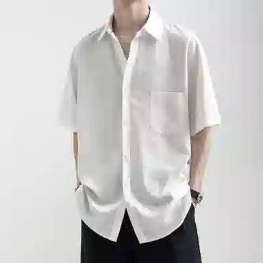 乱步 极简垂感透气随性中性翻领穿搭纯色基础款休闲夏季短袖衬衫 男女同款