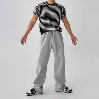 乱步 纯色复古直筒垂感运动松紧卫裤学生宽松百搭情侣休闲长裤 男女同款