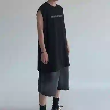 乱步 重磅美式街头基础款印花坎肩背心 男女同款