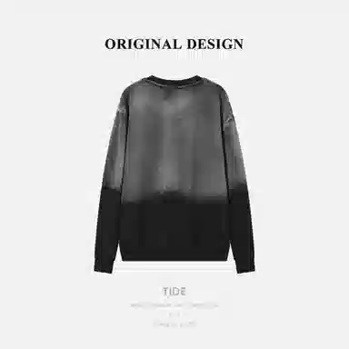 乱步 美式街头水洗做旧渐变字母刺绣圆领潮牌嘻哈宽松套头上衣卫衣 男女同款