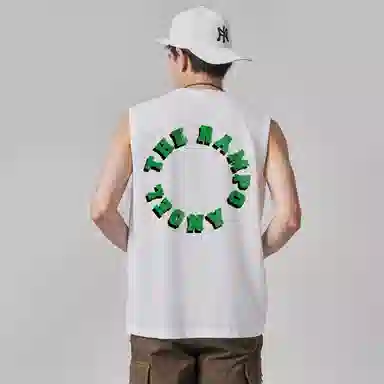 乱步 重磅坎肩纯棉字母圈简约穿搭美式健身运动透气青少年无袖背心 男女同款