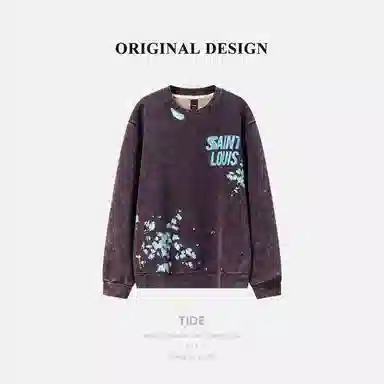 乱步 美式字母重磅圆领水洗做旧高街潮牌百搭卫衣 男女同款