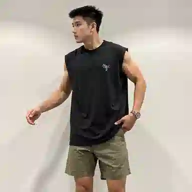 乱步 重磅纯棉手绘涂鸦坎肩美式运动休闲圆领宽松背心 男女同款