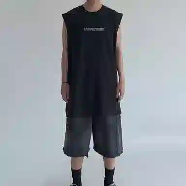 乱步 重磅美式街头基础款印花坎肩背心 男女同款
