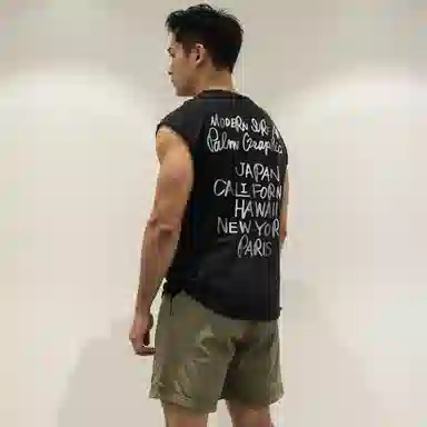 乱步 重磅纯棉手绘涂鸦坎肩美式运动休闲圆领宽松背心 男女同款