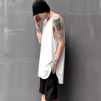 乱步 美式纯棉高街嘻哈前短后长分叉下摆宽松无袖背心 男女同款