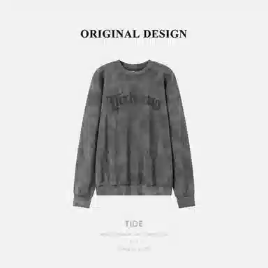 乱步 美式街头水洗做旧渐变字母刺绣圆领潮牌嘻哈宽松套头上衣卫衣 男女同款