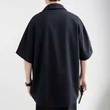 乱步 极简垂感透气随性中性翻领穿搭纯色基础款休闲夏季短袖衬衫 男女同款