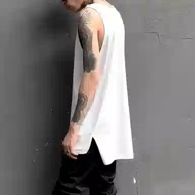 乱步 美式纯棉高街嘻哈前短后长分叉下摆宽松无袖背心 男女同款