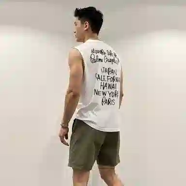 乱步 重磅纯棉手绘涂鸦坎肩美式运动休闲圆领宽松背心 男女同款