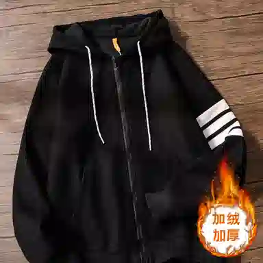乱步 美式复古连帽华夫格开衫 拉链卫衣秋冬四条杠外套情侣装 男女同款