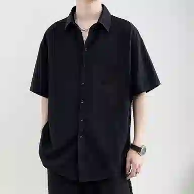 乱步 极简垂感透气随性中性翻领穿搭纯色基础款休闲夏季短袖衬衫 男女同款