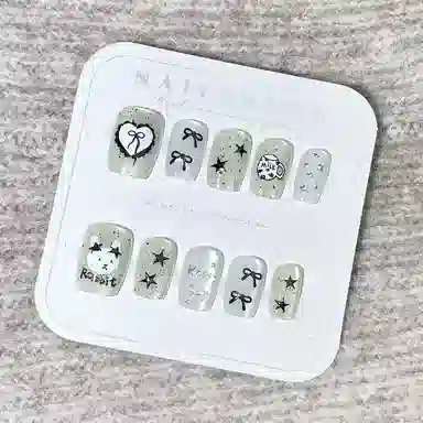 轻迎 卡通兔子可爱蝴蝶结  穿戴甲 短款银白色跳色