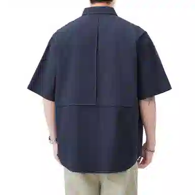 帝狼牛 纯色透气简约翻领轻便舒适时尚纽扣拼接设计感百搭短袖衬衫 男女同款