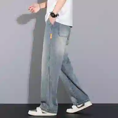 帝狼牛 美式高街复古渐变磨白简约柔软舒适中腰宽松休闲百搭日常通勤直筒牛仔裤 男女同款