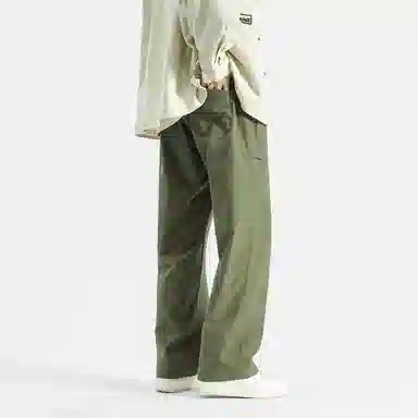 帝狼牛 复古美式山系机能风褶皱大口袋弹力腰抽绳基础款伞兵裤垂感长裤宽松直筒卫裤阔腿显瘦休闲工装裤 男女同款