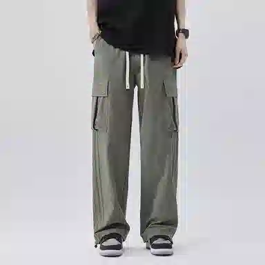 帝狼牛 美式高街户外运动时尚纯色大口袋露营亲肤透气直筒阔腿工装休闲裤 男女同款