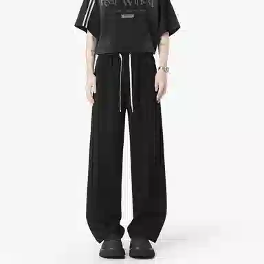 帝狼牛 纯色简约户外运动宽松系带直筒舒适休闲裤 男女同款