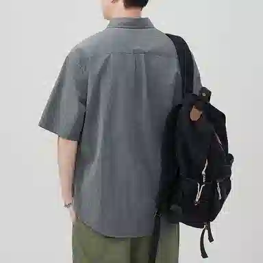 帝狼牛 美式户外撞色拼接复古做旧耐磨宽松休闲百搭舒适透气拉链口袋工装短袖衬衫 男女同款