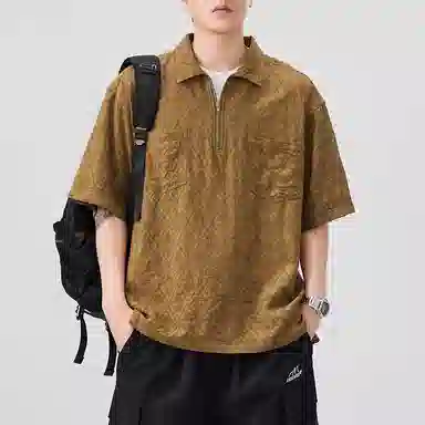 帝狼牛 美式复古潮牌肌理感国潮宽松透气百搭柔软舒适通勤户外纯棉口袋短袖衬衫 男女同款