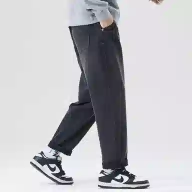 帝狼牛 水洗做旧宽松直筒弹力高街休闲百搭垂感柔软亲肤牛仔裤 男女同款
