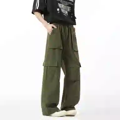 帝狼牛 美式基础款纯色薄款户外山系多口袋机能风降落伞兵裤宽松运动直筒阔腿拖地休闲工装裤 男女同款