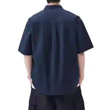 帝狼牛 美式简约基础款学院风高街纯色宽松透气百搭舒适翻领柔软亲肤透气通勤户外纯棉落肩短袖衬衫 男女同款