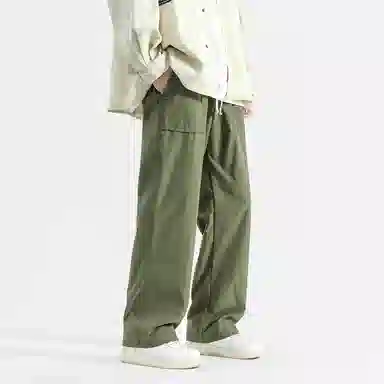 帝狼牛 复古美式山系机能风褶皱大口袋弹力腰抽绳基础款伞兵裤垂感长裤宽松直筒卫裤阔腿显瘦休闲工装裤 男女同款