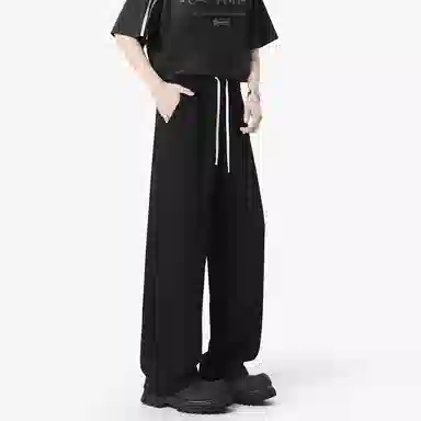 帝狼牛 纯色简约户外运动宽松系带直筒舒适休闲裤 男女同款