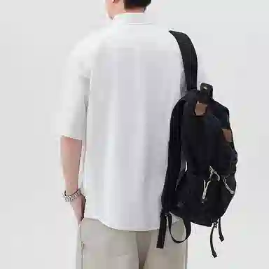 帝狼牛 极简风潮牌休闲纯色翻领纯棉透气吸汗宽松百搭短袖衬衫 男女同款