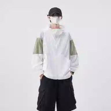 帝狼牛 薄款拼接可调节抽绳设计连帽潮流宽松休闲运动透气防晒服 男女同款