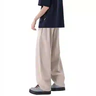 帝狼牛 美式简约基础百搭轻薄透气纯色复古宽松慵懒中腰抽绳系带垂感阔腿休闲裤 男女同款