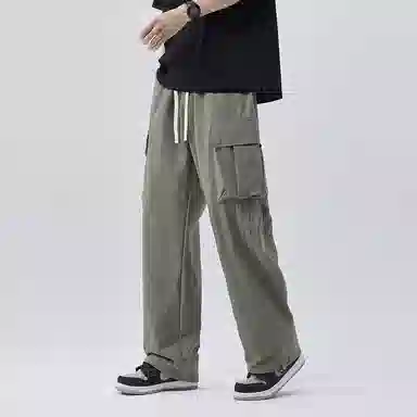 帝狼牛 美式高街户外运动时尚纯色大口袋露营亲肤透气直筒阔腿工装休闲裤 男女同款