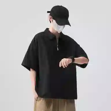 帝狼牛 半拉链套头工装翻领抽绳透气孔设计通勤潮酷简约百搭休闲舒适时尚短袖衬衫 男女同款