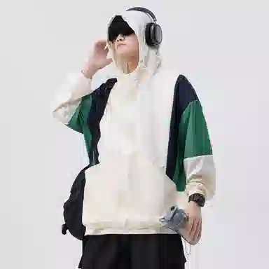 帝狼牛 薄款拼接可调节抽绳设计连帽潮流宽松休闲运动透气防晒服 男女同款