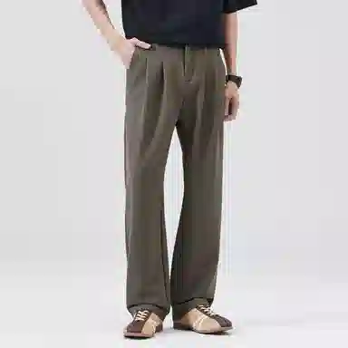 帝狼牛 美式纯色基础款轻薄透气褶皱直筒垂感休闲裤 男女同款