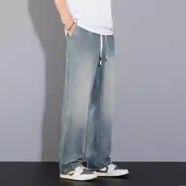 帝狼牛 美式高街复古渐变磨白简约柔软舒适中腰宽松休闲百搭日常通勤直筒牛仔裤 男女同款