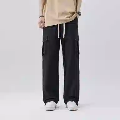 帝狼牛 美式高街户外运动时尚纯色大口袋露营亲肤透气直筒阔腿工装休闲裤 男女同款