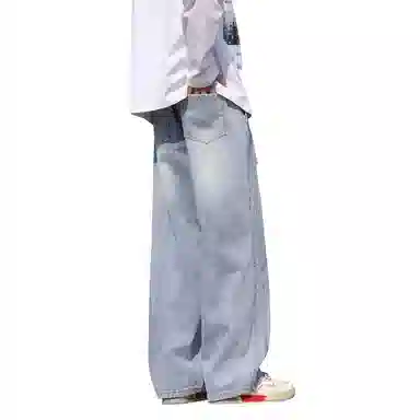 帝狼牛 美式复古水洗做旧高街垂感宽松休闲直筒牛仔裤 男女同款