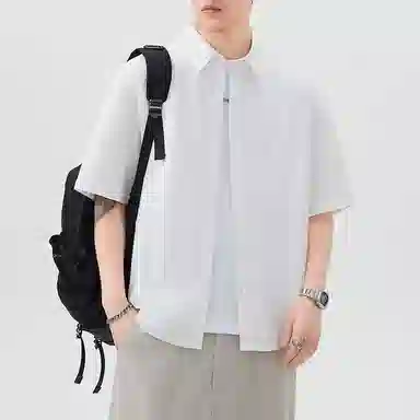 帝狼牛 极简风潮牌休闲纯色翻领纯棉透气吸汗宽松百搭短袖衬衫 男女同款