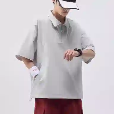 帝狼牛 半拉链套头工装翻领抽绳透气孔设计通勤潮酷简约百搭休闲舒适时尚短袖衬衫 男女同款