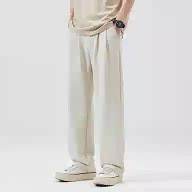 帝狼牛 美式纯色基础款轻薄透气褶皱直筒垂感休闲裤 男女同款