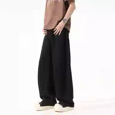 帝狼牛 美式复古水洗做旧弯刀皱褶纽扣门襟直筒垂感拖地潮流百搭拖地休闲裤 男女同款