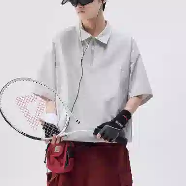 帝狼牛 半拉链套头工装翻领抽绳透气孔设计通勤潮酷简约百搭休闲舒适时尚短袖衬衫 男女同款