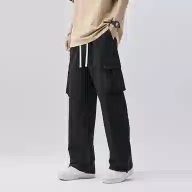 帝狼牛 美式高街户外运动时尚纯色大口袋露营亲肤透气直筒阔腿工装休闲裤 男女同款