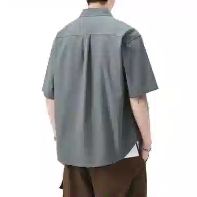 帝狼牛 极简风潮牌休闲纯色翻领纯棉透气吸汗宽松百搭短袖衬衫 男女同款