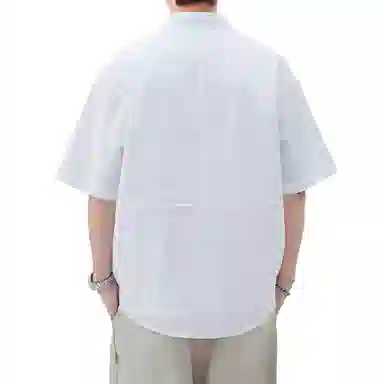 帝狼牛 纯色透气简约翻领轻便舒适时尚纽扣拼接设计感百搭短袖衬衫 男女同款