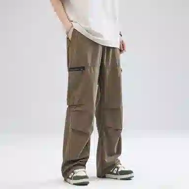帝狼牛 美式复古大口袋拉链褶皱高级感降落伞兵直筒工装休闲裤 男女同款